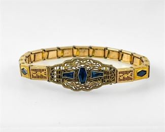 Fine Gold Filled Art Deco Sapphire Mesh Stretch Link Bracelet