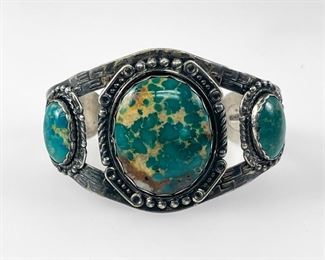 Fine Navajo Sterling Silver & Royston Turquoise Cuff Bracelet - inside measures approx. 2.4". Weighs approx. 45 grams