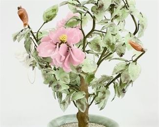 Fantastic Asian Glass Decorative 20" Magnolia Tree In Celadon Vase 