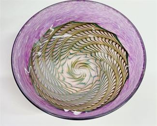 Vintage Signed Robert Held Art Glass Purple Swirl Frosted 7.25" Bowl
