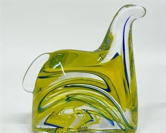 Vintage Kosta Boda Anna Ehrner Art Glass Yellow & Blue Swedish Horse