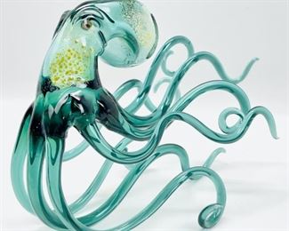 Fantastic 6.25" Teal Art Glass Octopus Sculpture