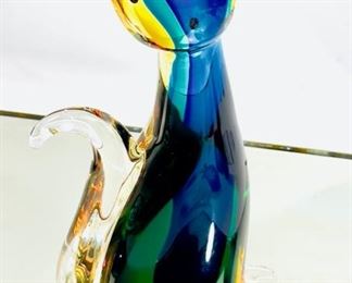 BEAUTIFUL-Murano Art GLASS CAT FIGURINE-NICE ART GLASS STATUE-COLORFUL-GOOD QUALITY MCM