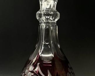 Vintage Dark Ruby Red Trim Cut to Clear Decanter 