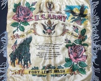Vintage Silk Sweetheart Pillow Case Roses & U.S army soldiers depicted -