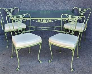 Vintage Iron Glass Top Dining Table & 4 Dining Chairs 