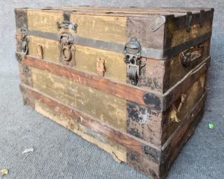 Antique Steamer Trunk Wood Straps -