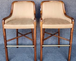2 Cocheo Brother MCM Bar Stool Brass Detail with Beige Upholstery 