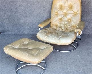Vintage Ekornes MCM Lounge Chair & Ottoman Chrome and Leather