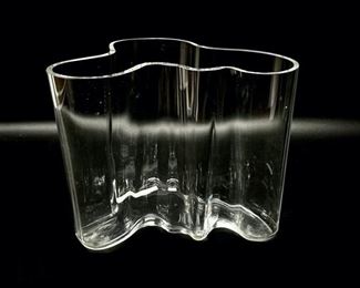 Alvar Aalto Iittala Mid Century Modern Clear Glass Vase 