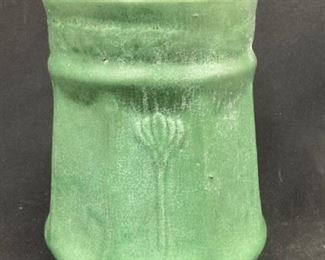Vintage Zanesville Matte Green Stoneware Art Pottery Vase 