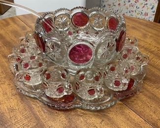 Tiffin Franciscan Moon Stars RubyRed Flash punch bowl complete set