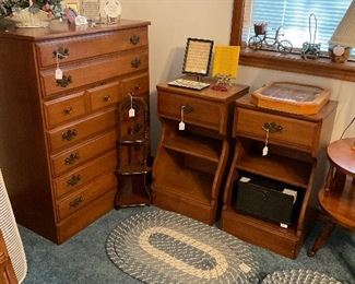 Part of Maple bedroom set. Chest of drawers and night stands