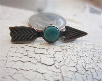 Fred Harvey era Navajo silver and turquoise arrow pin