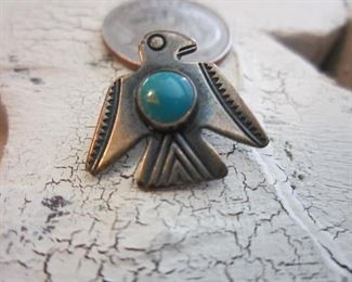 Fred Harvey era Navajo silver and turquoise thunderbird pin