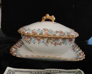 H&CoL FRANCE Haviland & Co Limoges dated from 1889-1896, Gold trimmed pie crust swirl edges with tiny flower pattern