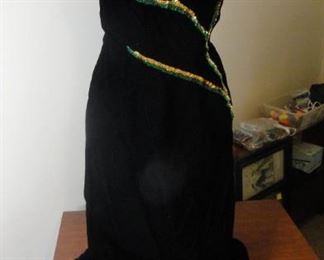 VICTOR COSTA, Black velvet strapless, floor length gown with sequined applique