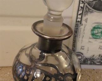 Silver overlay perfume bottle