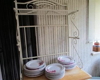 Bakers rack and some china