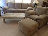 NATUZZI ultrasuede sofa (90" long) & matching chair with ottoman
Made in Italy
