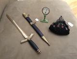 German NSFK Flyer's knife (c. 1937), Art Deco thermometer & fabulous vintage beaded purse