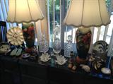Pair of Moorcroft lamps, Waterford decanter & lots more goodies....