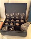 Set of 12 Steuben "Teardrop" martini glasses - in Frederick & Nelson "Steuben Room" box with 12 F + N gray cloth bags...
