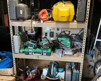 More handheld power tools, including a miter saw.