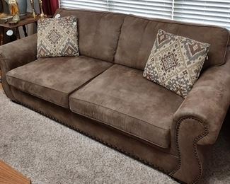 Klaussner suede leather Nailhead sofa