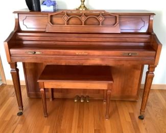 Wurlitzer piano measures 56” long x 24” d x 42” h.  With bench.  Presale $200.  Soundboard is in tact.