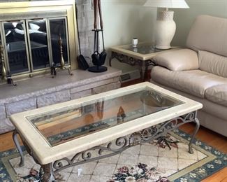 Four piece set of wrought iron/ glass and marble.  Coffee table $75, 