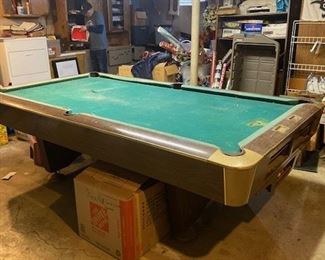 Slate pool table.  Once moved, it will need new green. Glens pool service has excellent moving service for tables.   Presale $250 or best offer
