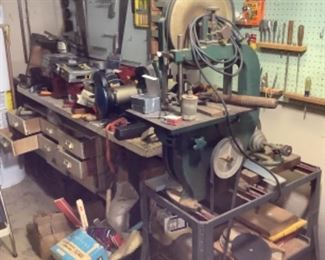 Antique table saw and tools