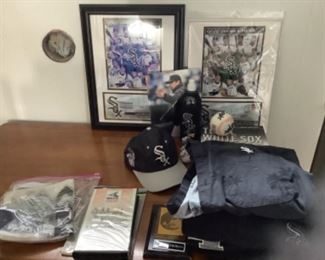 White Sox items,…….shirts, jackets, hats, ornaments, pictures, original Newspapers