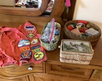 Sewing supplies and Cub Scout badges