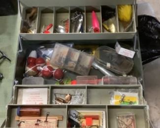 Fishing Box with many vintage lures