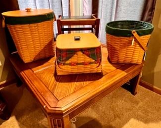 Oak coffee table. Large Longaberger Baskets