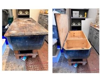 Wood work bench, top opens 