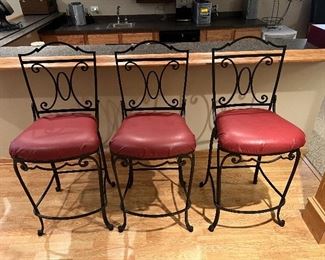 Wrought Iron and Upholstered Bar Stools 