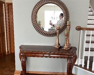 Beautiful Wood Carved Console Table and other Living Room Decor 