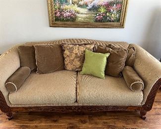 Modern Deep Seated Upholstered and Wood Sofa