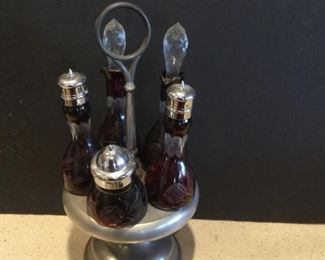 Ruby Red Cut Glass Cruet Set