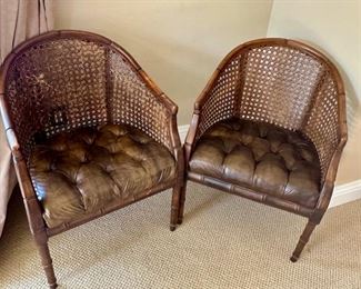 Great faux bamboo and leather cane back chairs