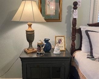 Cute nightstand with fun vintage treasures