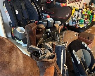 Vintage golf clubs, car seats in good condition