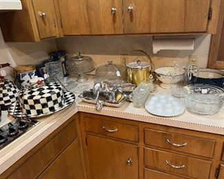 MacKenzie Childs cake plate and teapot, cute bowls and trays 