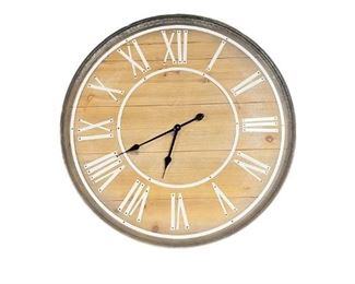 $15 USD     Round Wood Wall Clock JC155-2     Description: Large round wall clock with old world charm. 
Dimensions: 31 in Dia.
Condition: Used with minor signs of wear associated with use and age.  Please refer to pictures for more detail.
Location: Local pick up SW Portland, OR. Location is easy access in warehouse. Contact us for shipper suggestions.     https://goodbyhello.com/products/copy-of-pottery-barn-kids-burlap-map-pinboard-jc155-1?_pos=1&_sid=44ad0c740&_ss=r