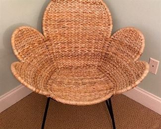 2 MCM vintage woven Rattan style flower Petal chairs, precious!