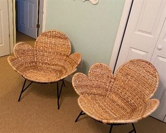  MCM Rattan raffia flower chair iron base 