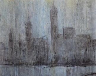 Original Mixed Media. " Cityscape" Artist unknown
24X30" framed 36½X42½X2"